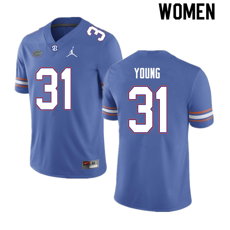 Women #31 Jordan Young Florida Gators College Football Jerseys Sale-Royal